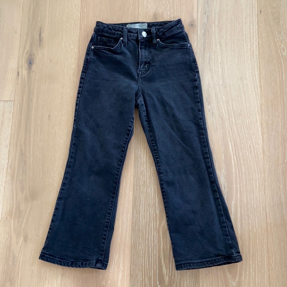Topshop Petite Dree Crop Flare Black Denim